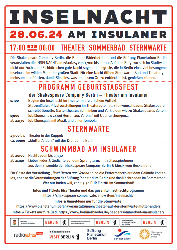 Flyers von der Inselnacht am Insulaner am 28. Juni.2024 mit allen Informationen drauf