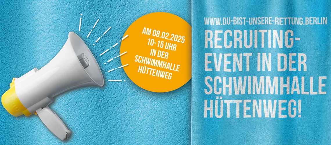 Handtuch mit der Aufschrift: Recruiting-Event in der Schwimmhalle Hüttenweg